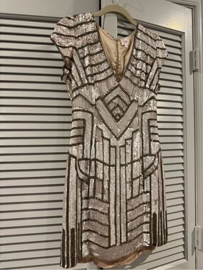 Parker Champagne Sequin V-Neck Dress